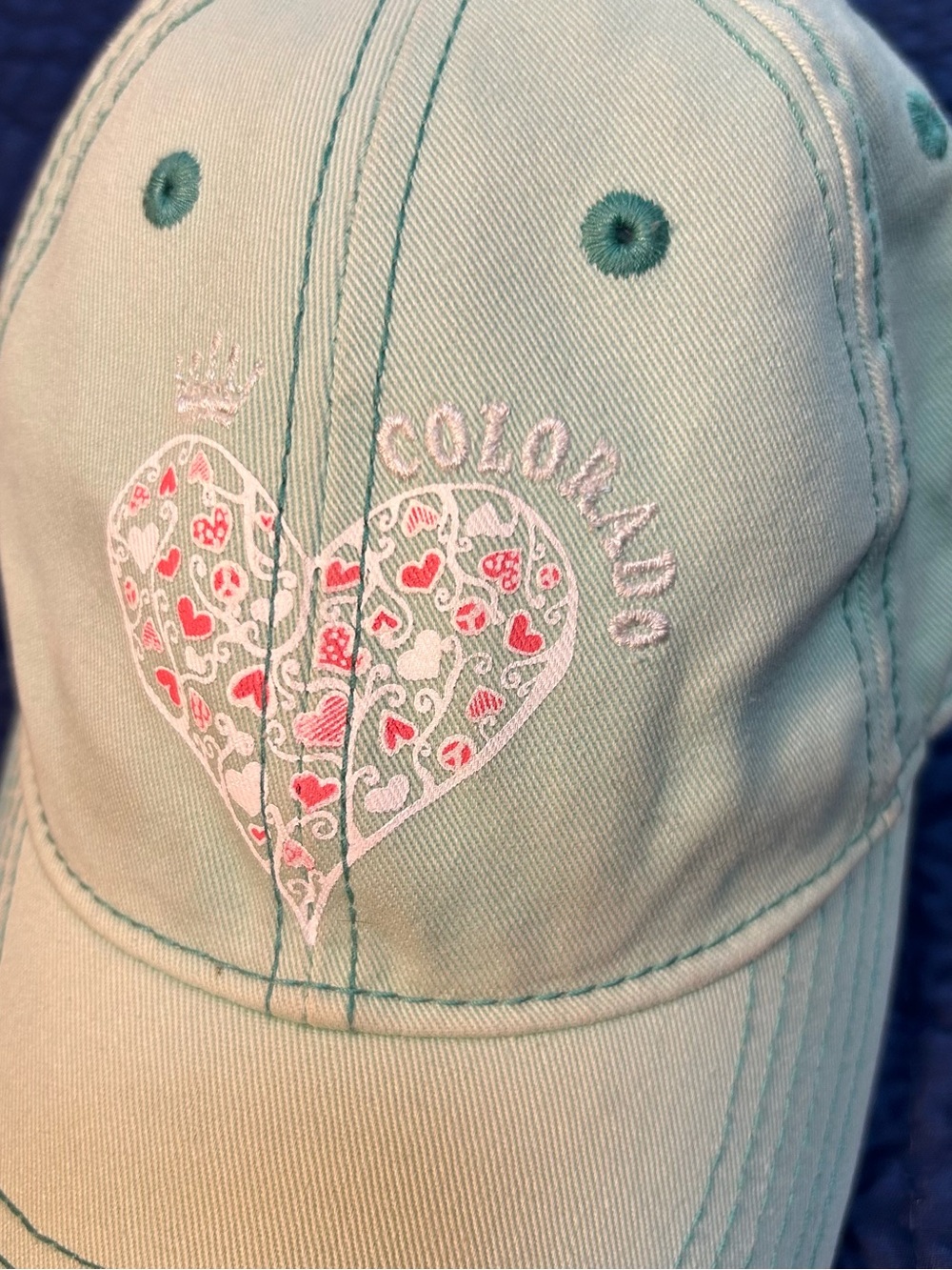 Light Green and Pink Colorado Heart Embroidered Baseball Cap